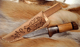 Messer aus Damaszener Stahl mit Lederk�cher